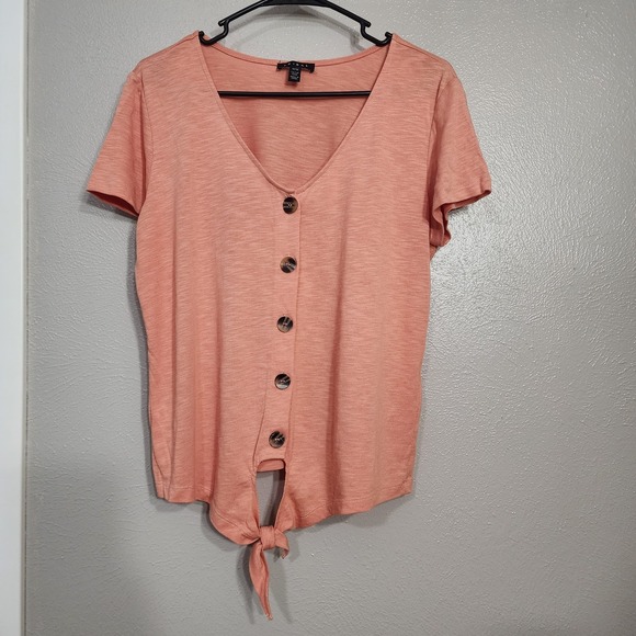 Tribal Tops - Tribal Women's Size Medium Adriana Top with Button Front Peach‎ Color